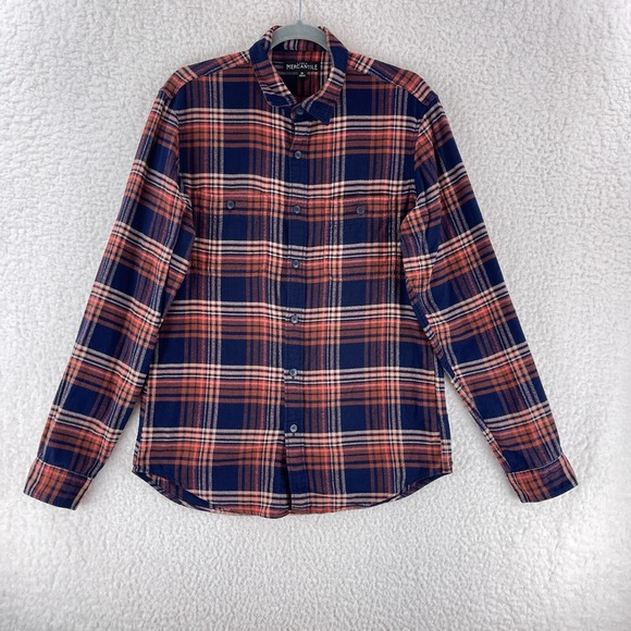 J. Crew Mercantile Blue Plaid Button-Down Casual Shirt Mens Long‎ Sleeve Size M - Picture 1 of 13